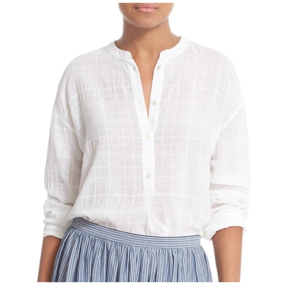 Vince white windowpane shadow plaid long sleeve oversized tunic blouse medium - Picture 4 of 10